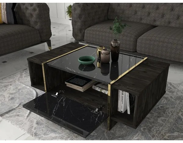 Konferenčný stolík VEYRON 37,3x103,8 cm čierna/zlatá