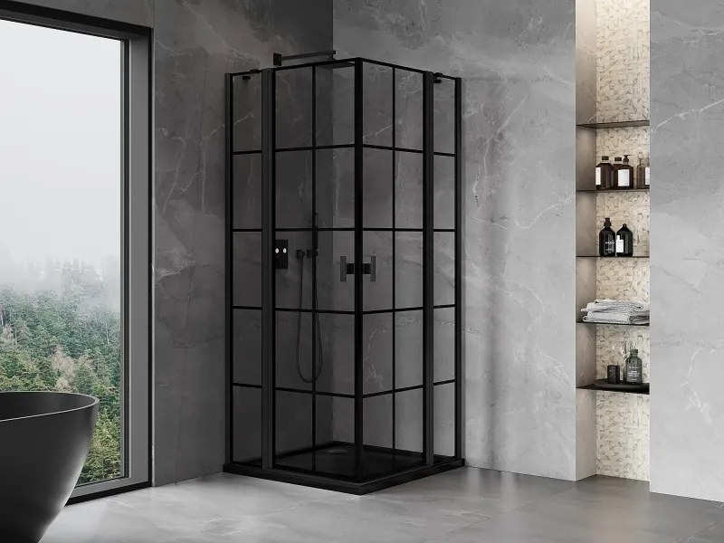 Mexen, Mexen Mist Duo výklopný sprchový kút 80 x 80 cm, čierna mriežka - 8A4-080L-080P-70-77