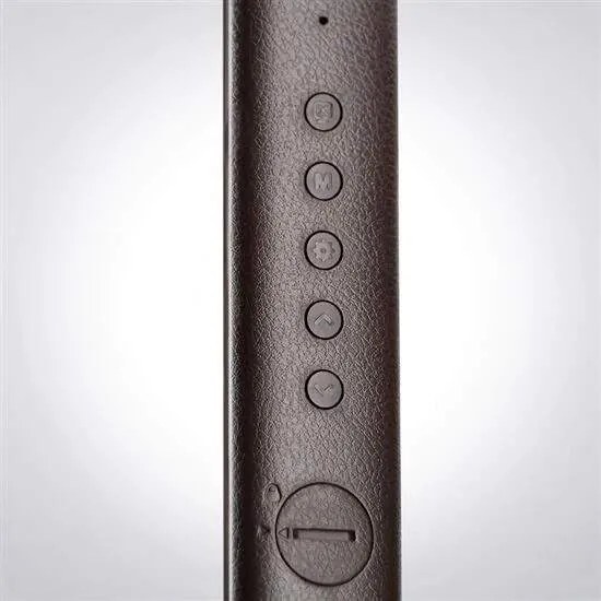 Solight LED stolná lampa s displejom, 9W, voľba teploty svetla, koženka, hnedá