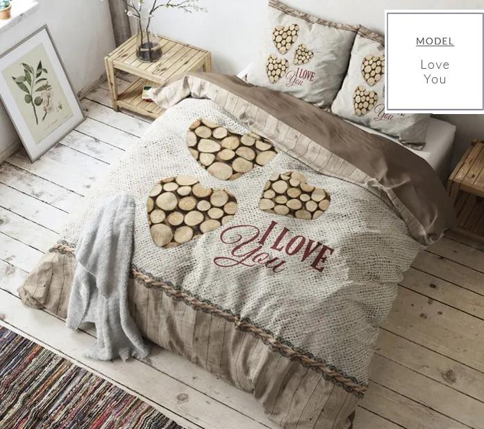 DomTextilu Hnedé posteľné obliečky s motívom dreva a nápisom I Love You 200 x 200 cm  Hnedá 18139