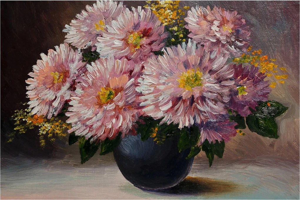 Obraz - Olejomaľba, Kvety vo váze (90x60 cm)