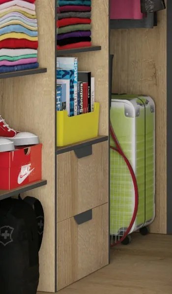 Rohová šatníková skriňa Nano, dub/grafit