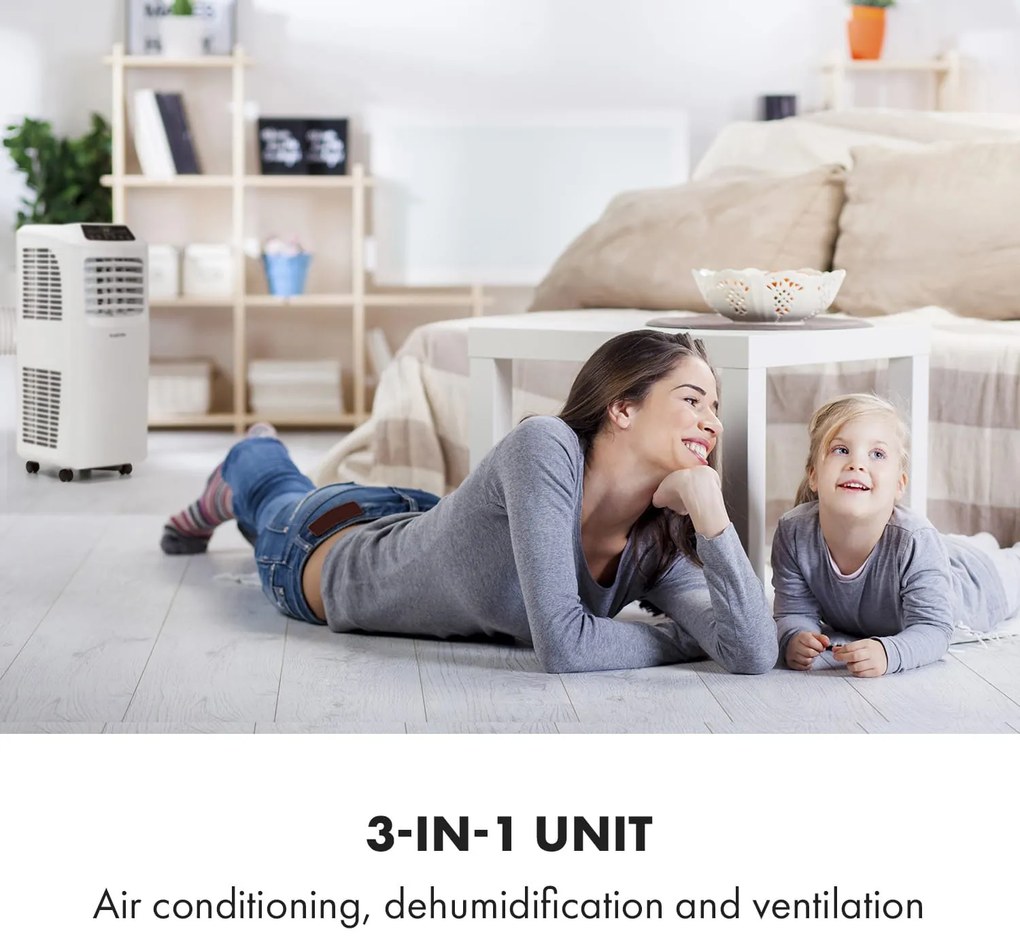 Klarstein Pure Blizzard 3 2G, mobilná klimatizácia 3 v 1, ventilátor, odvlhčovač vzduchu, 7 000 BTU/808 W, biela