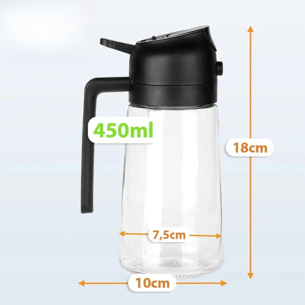 VILDE Sklenený rozprašovač a dávkovač na olej 2v1 450ml - číre sklo
