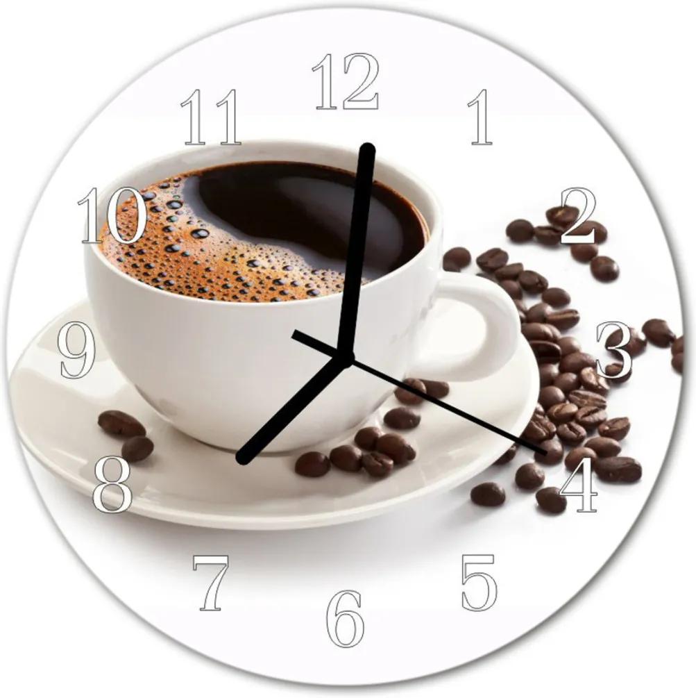 Sklenené hodiny okrúhle  kávový hrnček