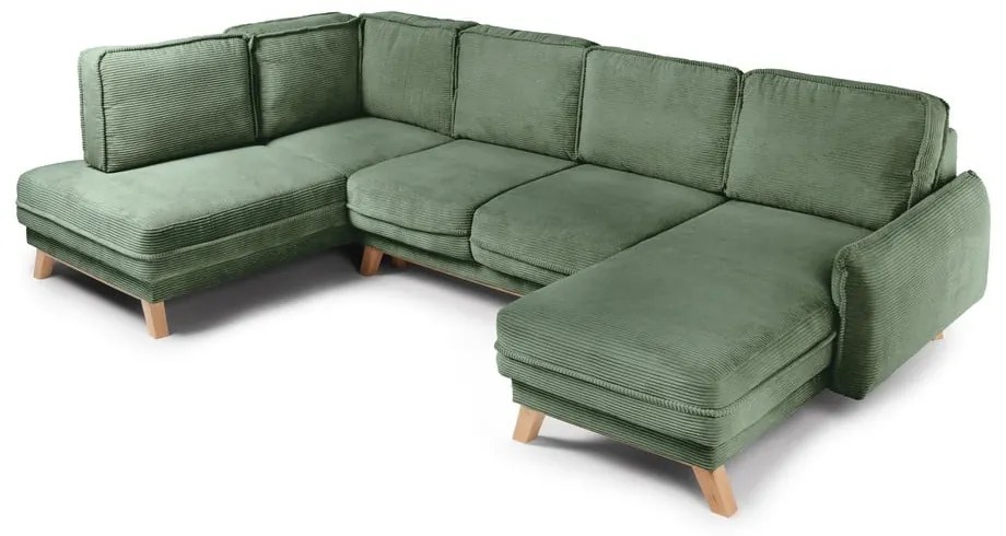 Svetlozelená menčestrová rozkladacia rohová pohovka (ľavý roh/do tvaru "U") Tori – Bonami Selection