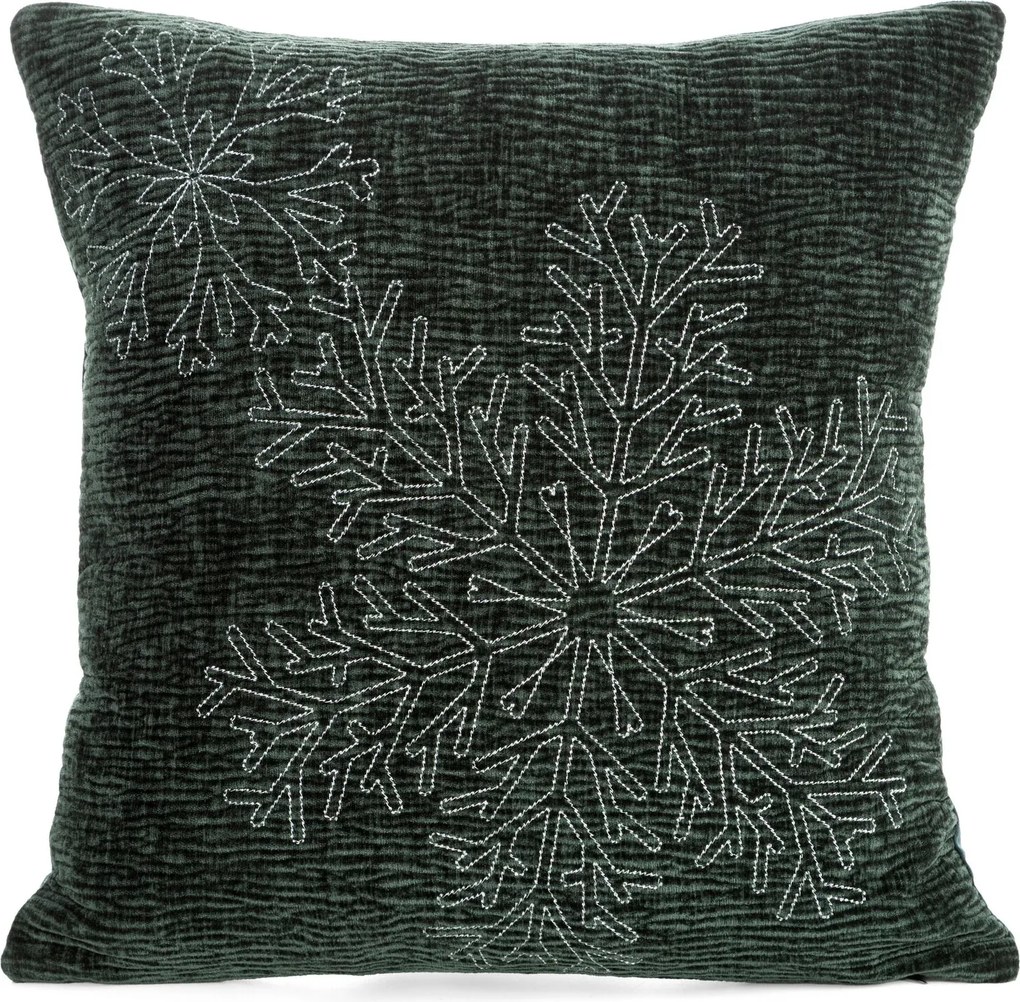 VIANOČNÁ DEKORAČNÁ OBLIEČKA NA VANKÚŠ SNOWY 45X45 CM TMAVOZELENÁ