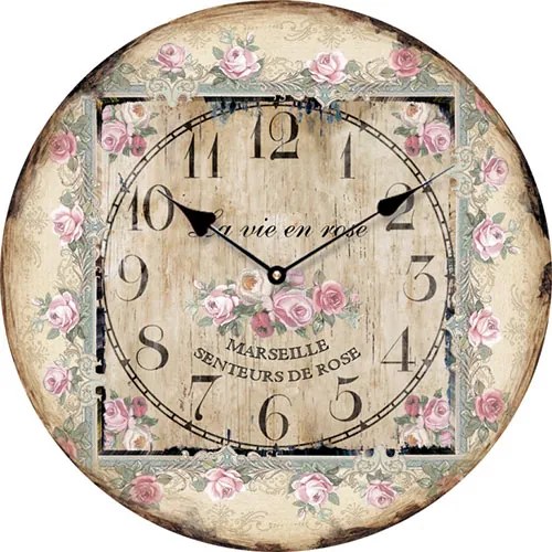 Drevené nástenné hodiny La Vie En Rose 15 cm