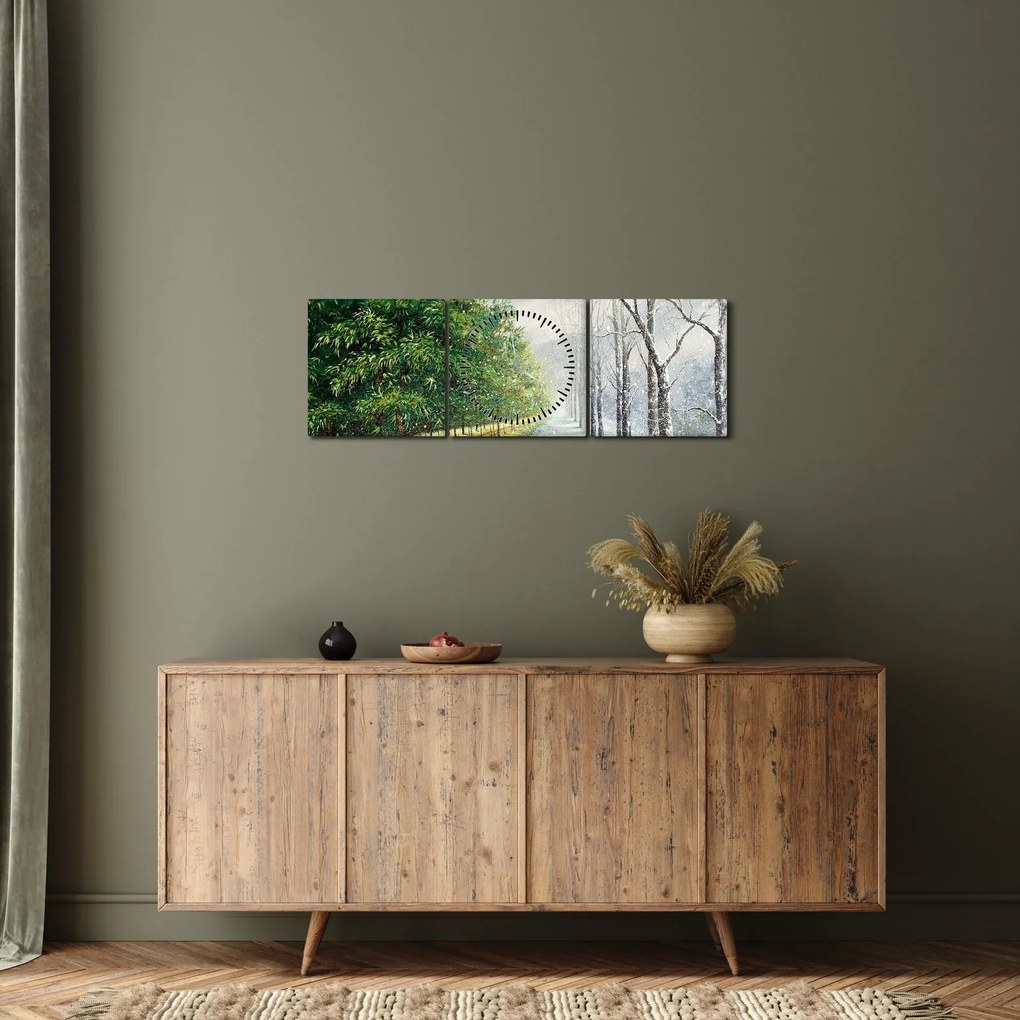 Obraz - Zima versus leto (s hodinami) (90x30 cm)