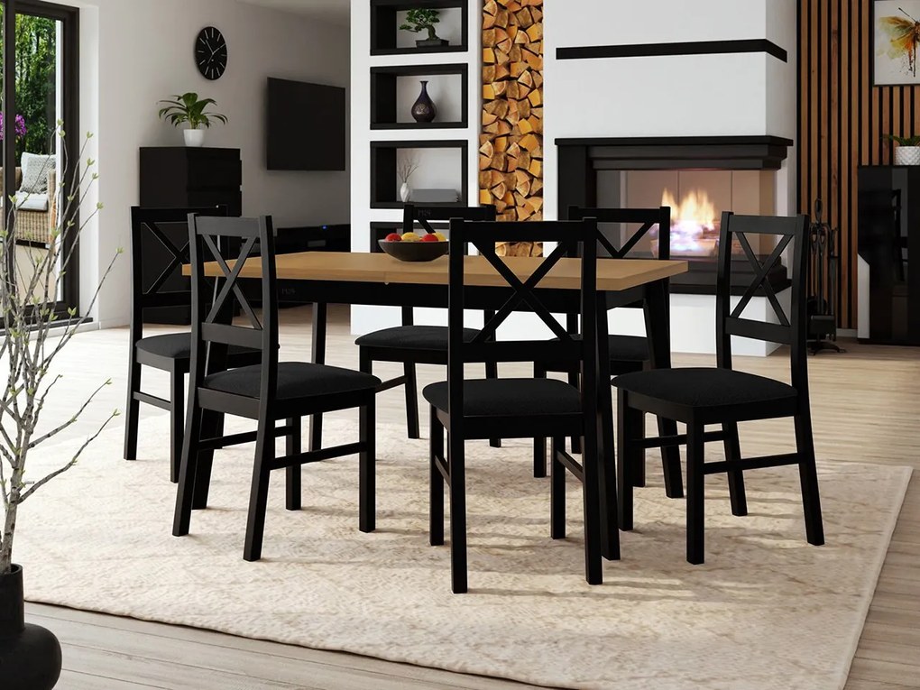 Stôl so 6 stoličkami - AL43, Morenie: dub grandson - L, Poťahové látky: Hygge D20, Farby nožičiek: čierna
