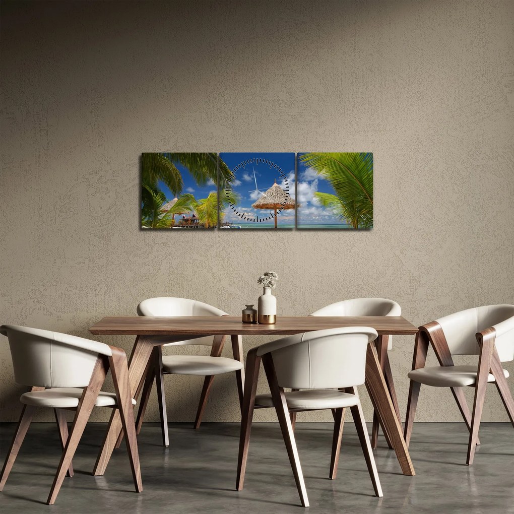 Obraz - Pláž s bielym pieskom (s hodinami) (90x30 cm)