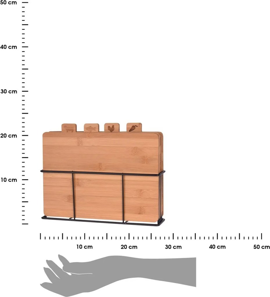 Sada 4 ks bambusových dosiek na krájanie v stojane TIMBER hnedá