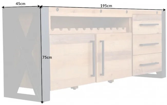 Dizajnová komoda Thunder 195 cm borovica