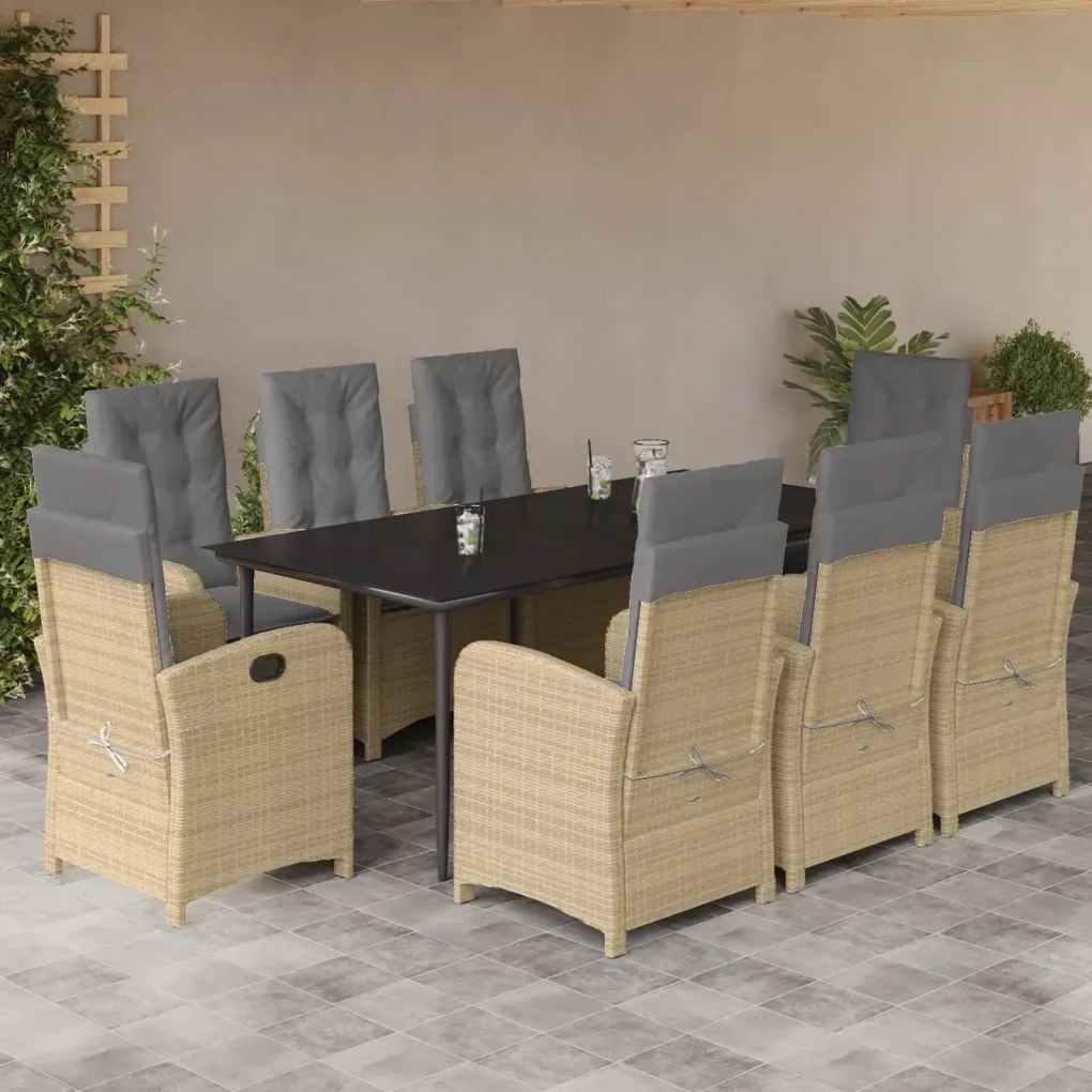 vidaXL 9-dielna záhr. jedálenská sada s vankúšmi mix béžovej polyratan