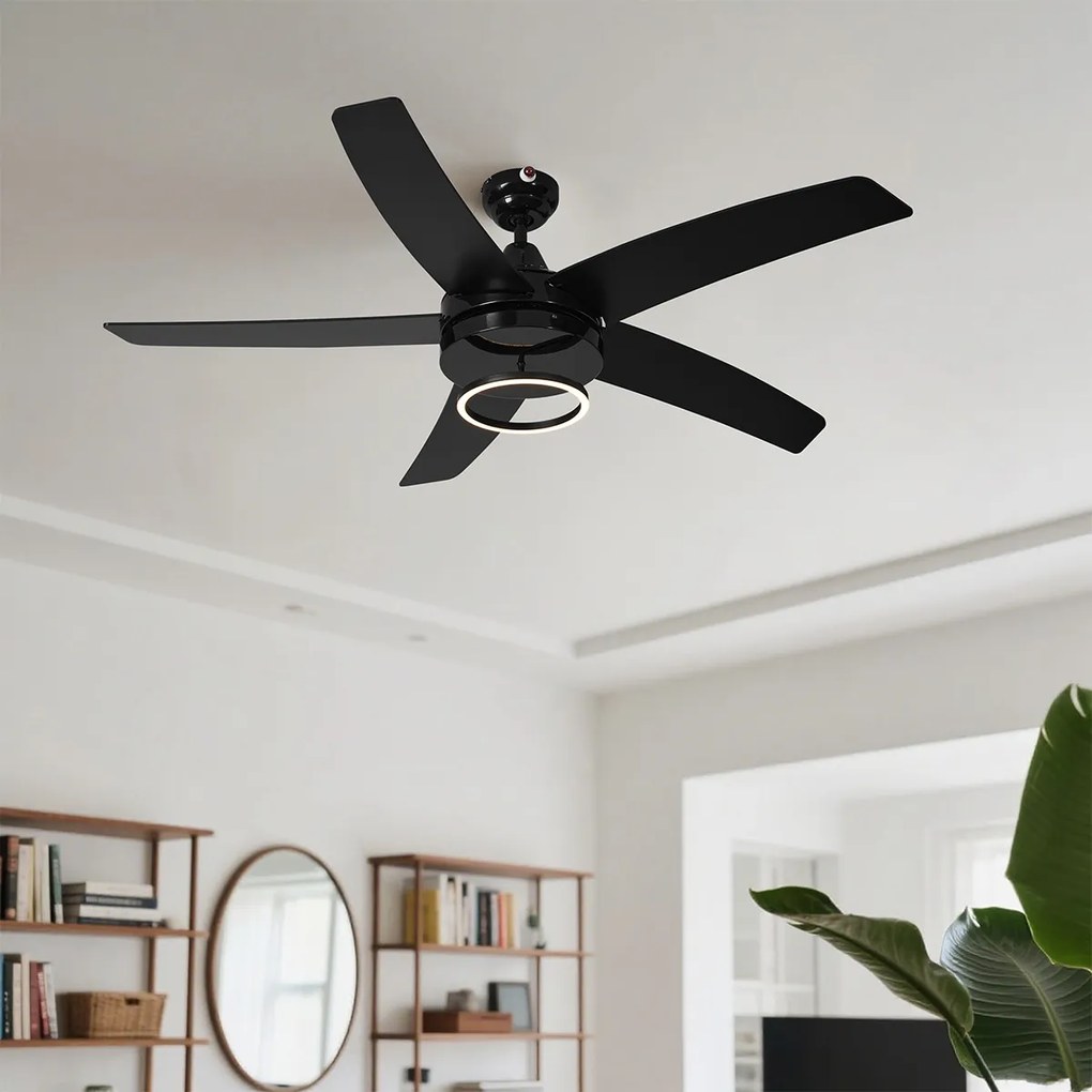 Stropný ventilátor čierny 132 cm vrátane LED s diaľkovým ovládaním - Cool Anello