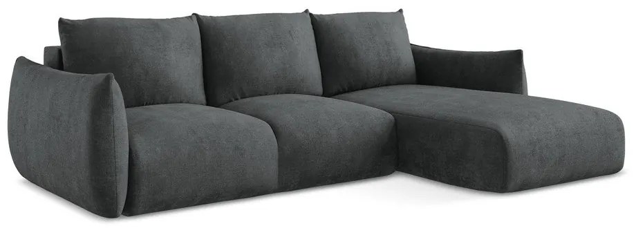 Tmavosivá ženilková rozkladacia rohová pohovka (pravý roh/s leňoškou) Leila – Makamii