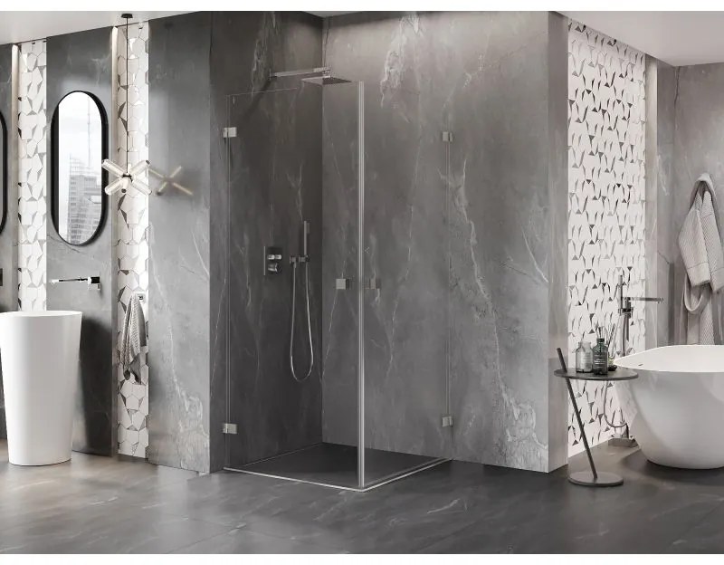 Mexen Lunar-B Duo výklopný sprchový kút 85 x 85 cm, číre sklo, brúsená oceľ, 832-085L-085P-97-00