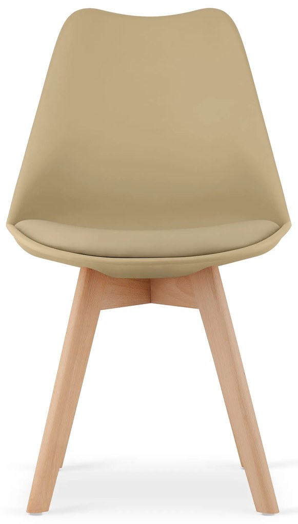 Jedálenský set 1 + 4, biely stôl TESSA 120x60 cm dekor dub + béžová stolička BALI MARK s bukovými nohami