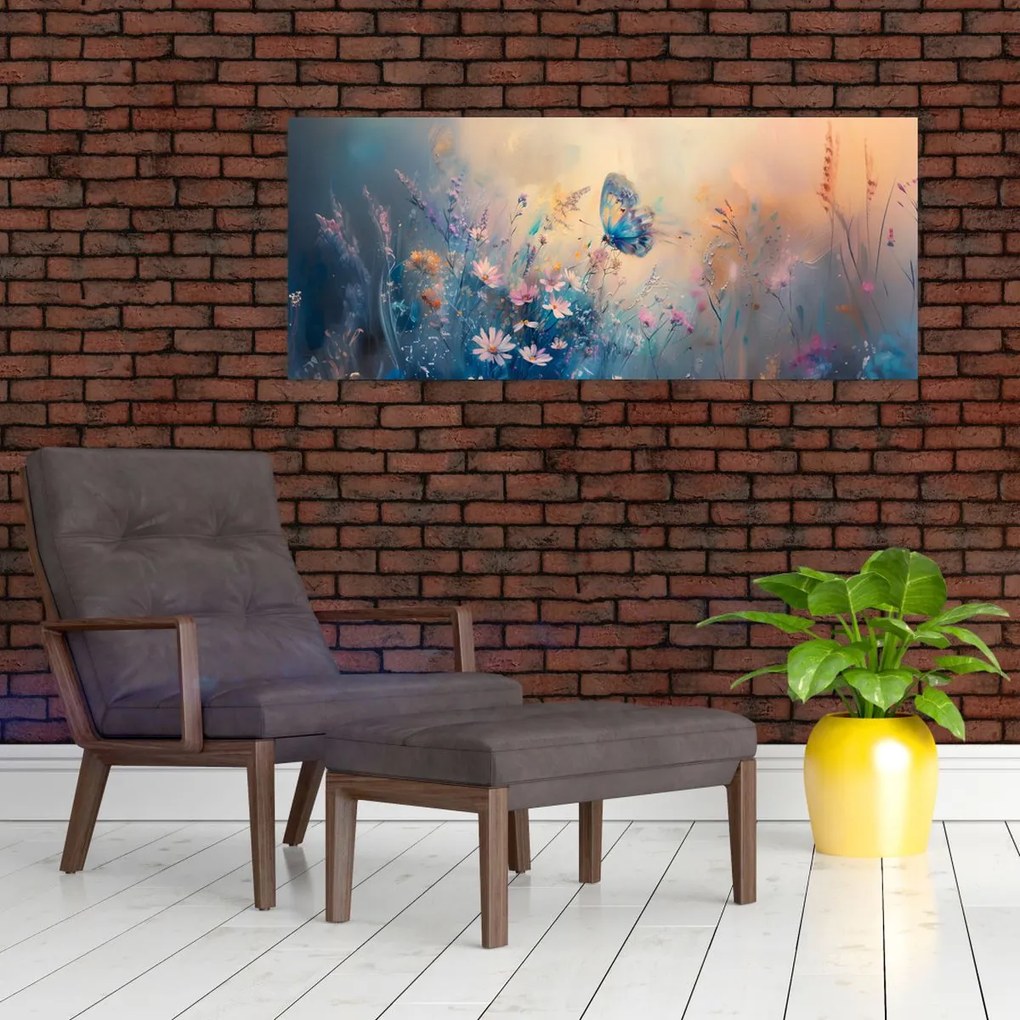 Obraz - Lúka s motýľom (120x50 cm)