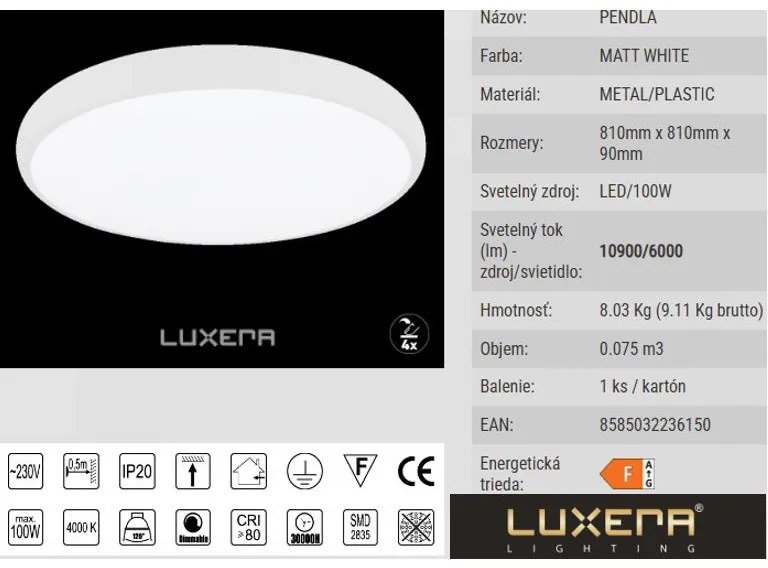 Stropnica memory 4* Luxera LED PENDLA 18410 Ø81 100W