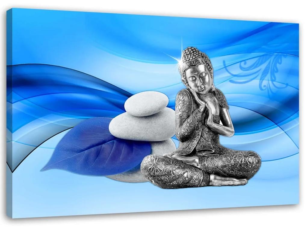 Obraz na plátně Buddha Stone modré pozadí - 100x70 cm