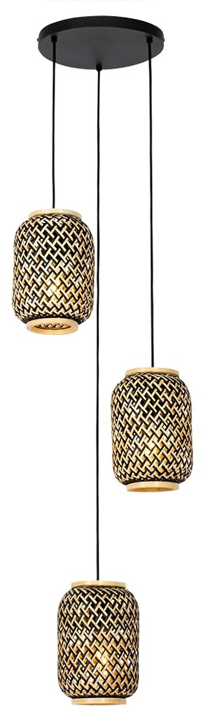Orientálna závesná lampa bambusová s čiernou 3-svetlo - Yvonne