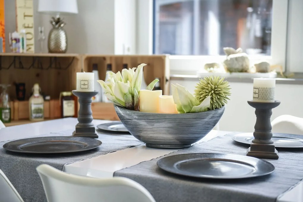 Strieborná miska MONDANA, sklolaminát, šírka 39 cm, strieborno-čierna