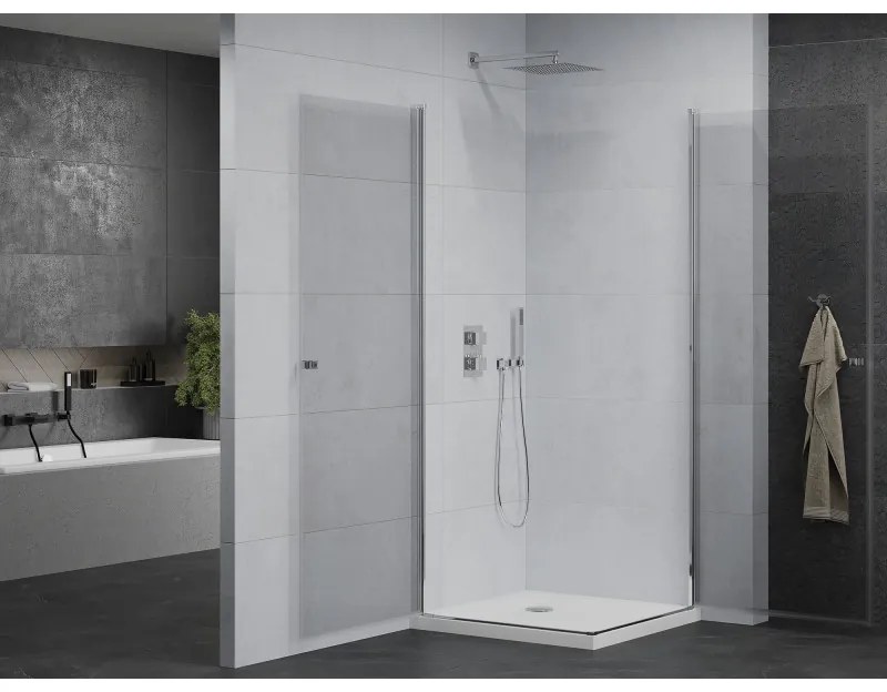Mexen Pretoria Duo, sprchovací kút s 2-krídlovými dverami 70 (dvere) x 70 (dvere) cm, 6mm číre sklo, chrómový profil + slim sprchová vanička 5cm biela, 852-070-070-01-02-4010