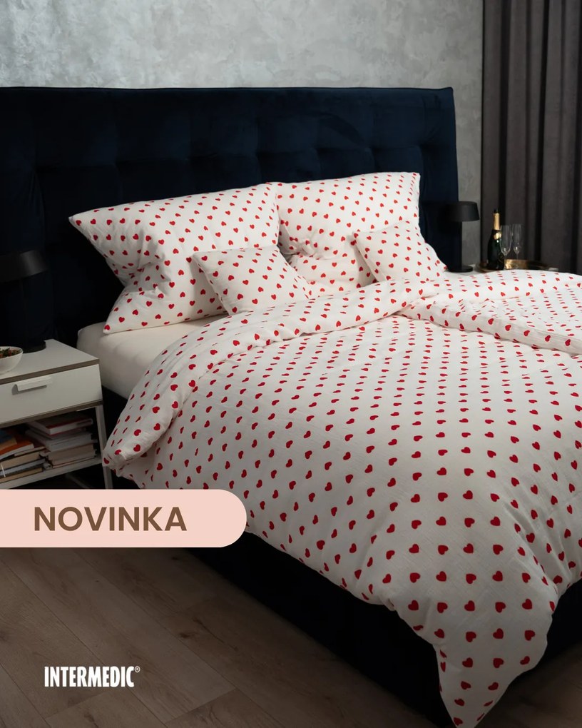 Mušelínové obliečky Srdiečka 140x200 – 100 % bavlna, romantické, priedušné, ideálne pre citlivú pokožku
