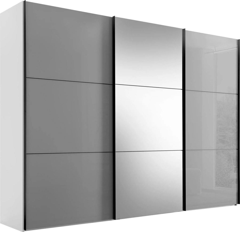 XXXLutz ŠAT. SKRIŇA S POSUV. DVERAMI, biela, svetlosivá, 249/222/68 cm Moderano - Skrine - 000531006094