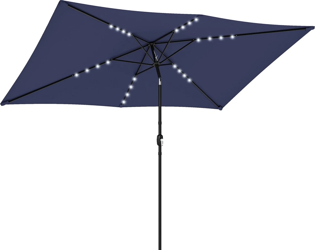 Outsunny slnečník 2,9 × 2,5 m – 24 solárnych LED, kľuka a naklápanie, kovová tyč, tmavomodrý | Aosom