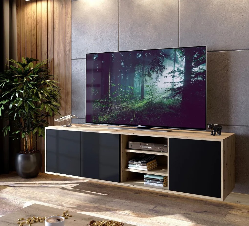 TV STOLÍK ALWIN DUB ARTISAN ČIERNY 156 cm