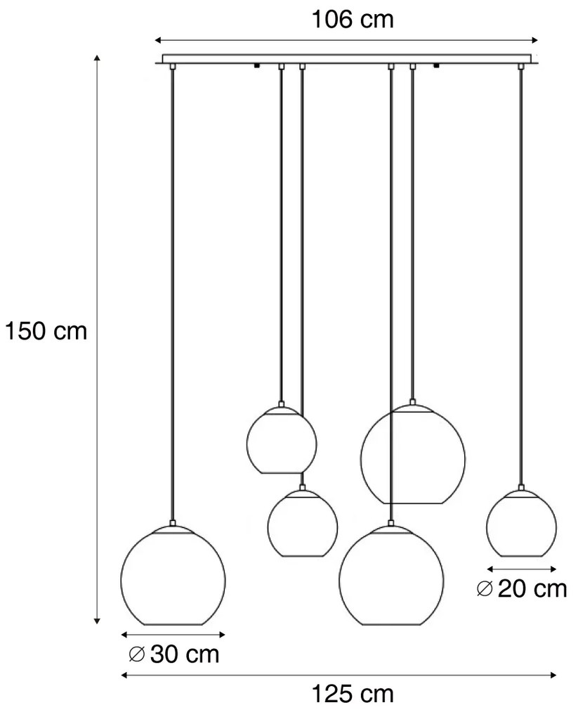 Hotelová elegantná závesná lampa mosadzná s bielym sklom obdĺžniková 6-svetelná - Misty