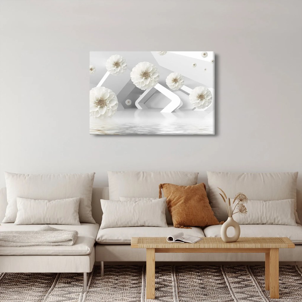 Abstraktný obraz s belostnými kvetmi (90x60 cm)