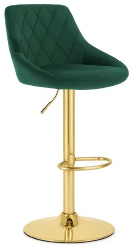 Barová stolička KAST - zamatovo zelená / základňa zlatá