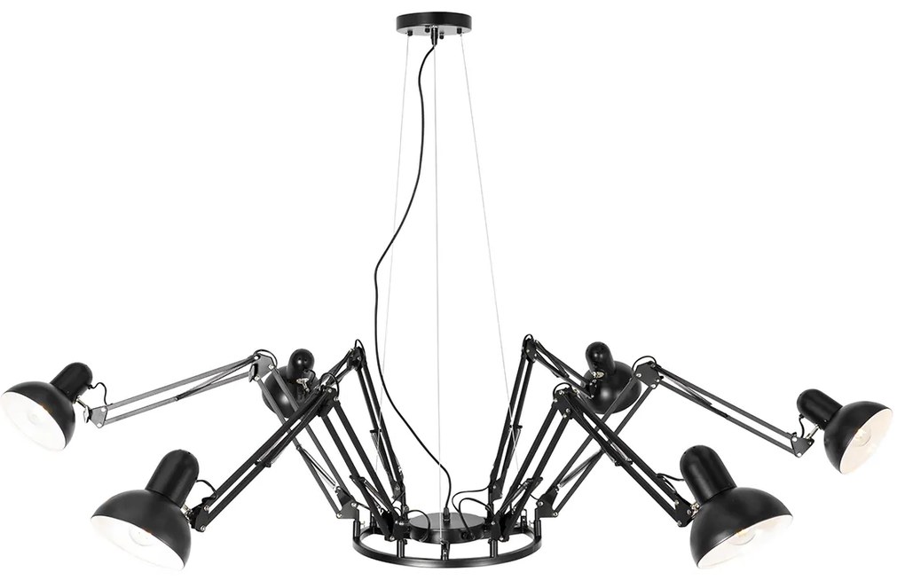 Priemyselné závesné svietidlo čierne 6-žiarovkové nastaviteľné - Hobby Spinne