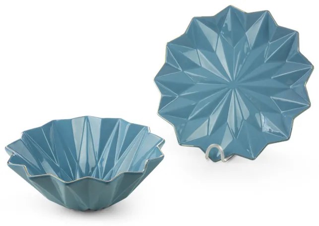 Dekoratívny tanier ALANI2 01 modrý / zlatý