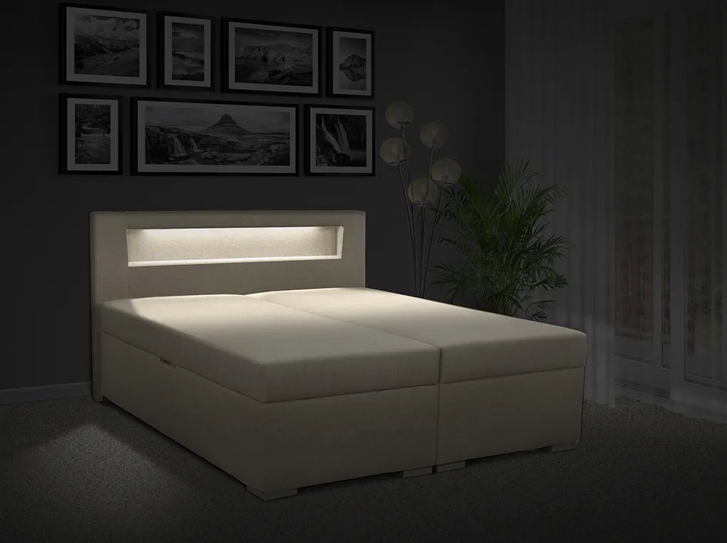 Čalúnená posteľ s úložným priestorom Bolero 160 Typ farebného prevedenia: Savana modrá 80, Typ čela: C - LED osvětlení
