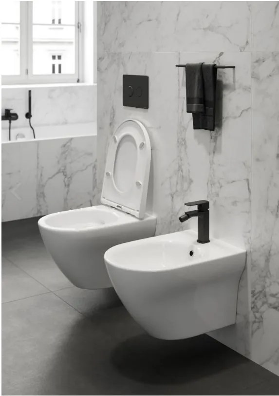 Cersanit Larga Oval CleanOn - závesná wc misa so SLIM sedátkom z duroplastu, biela, S701-472