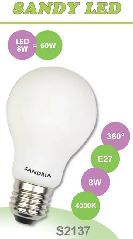 LED žiarovka Sandy LED E27 S2410 8W OPAL neutrálna biela