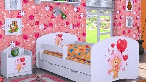 MAXMAX Detská posteľ so zásuvkou 180x90cm MACKO S BALONKY - biela