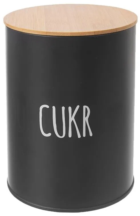 Orion 2. akosť - Plechová dóza na potraviny, čierna, s bambusovým vekom, 1,3l, CUKOR