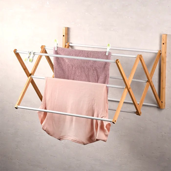 Kesper Sušiak na bielizeň, nástenný, bambusový, 6 tyčí TEAHU