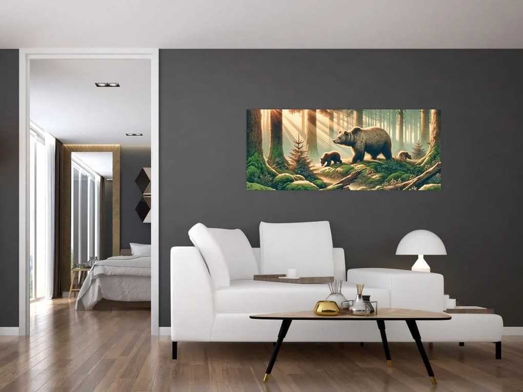 Obraz - Medvede v lese (120x50 cm)