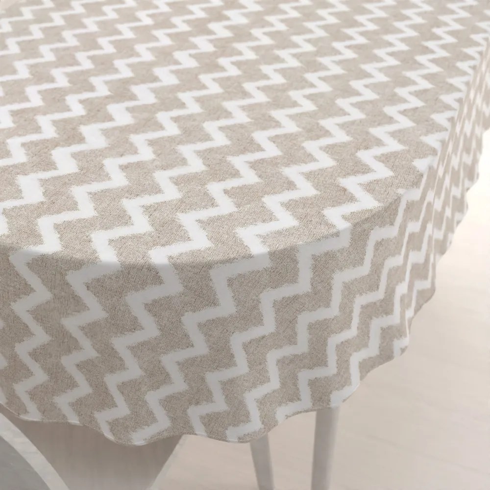 Biante Dekoračný oválny obrus Porto PRT-006 Režný cik-cak 120x140 cm