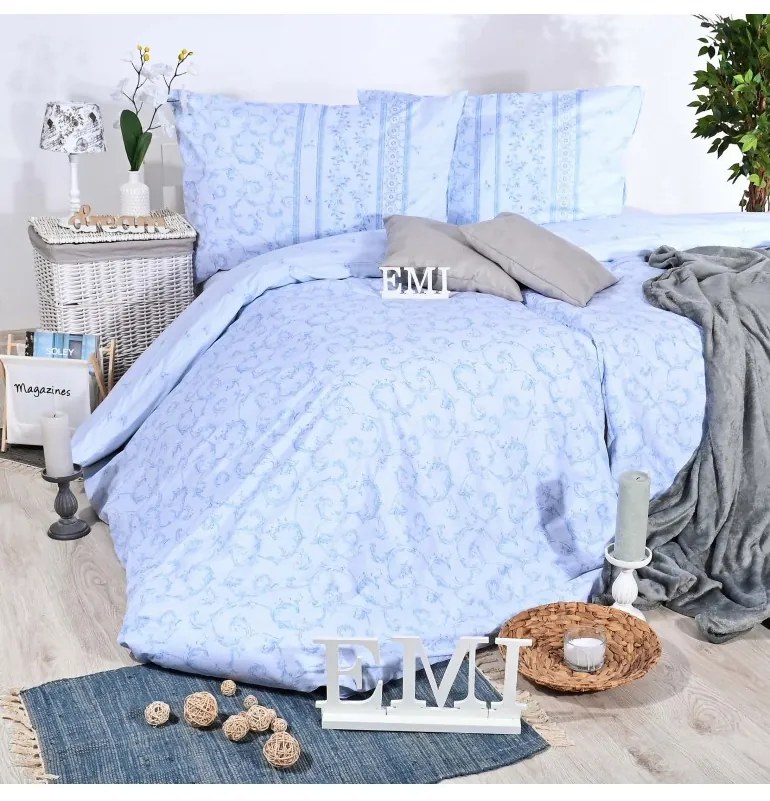 Obliečky bavlnené Ivy modré EMI, Štandardný set jednolôžko obsahuje 1x 140x200 + 1x 70x90