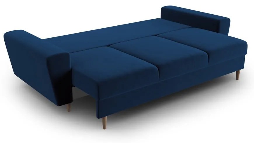 Modrá zamatová rozkladacia/s úložným priestorom pohovka 235 cm Kyoto – Cosmopolitan Design