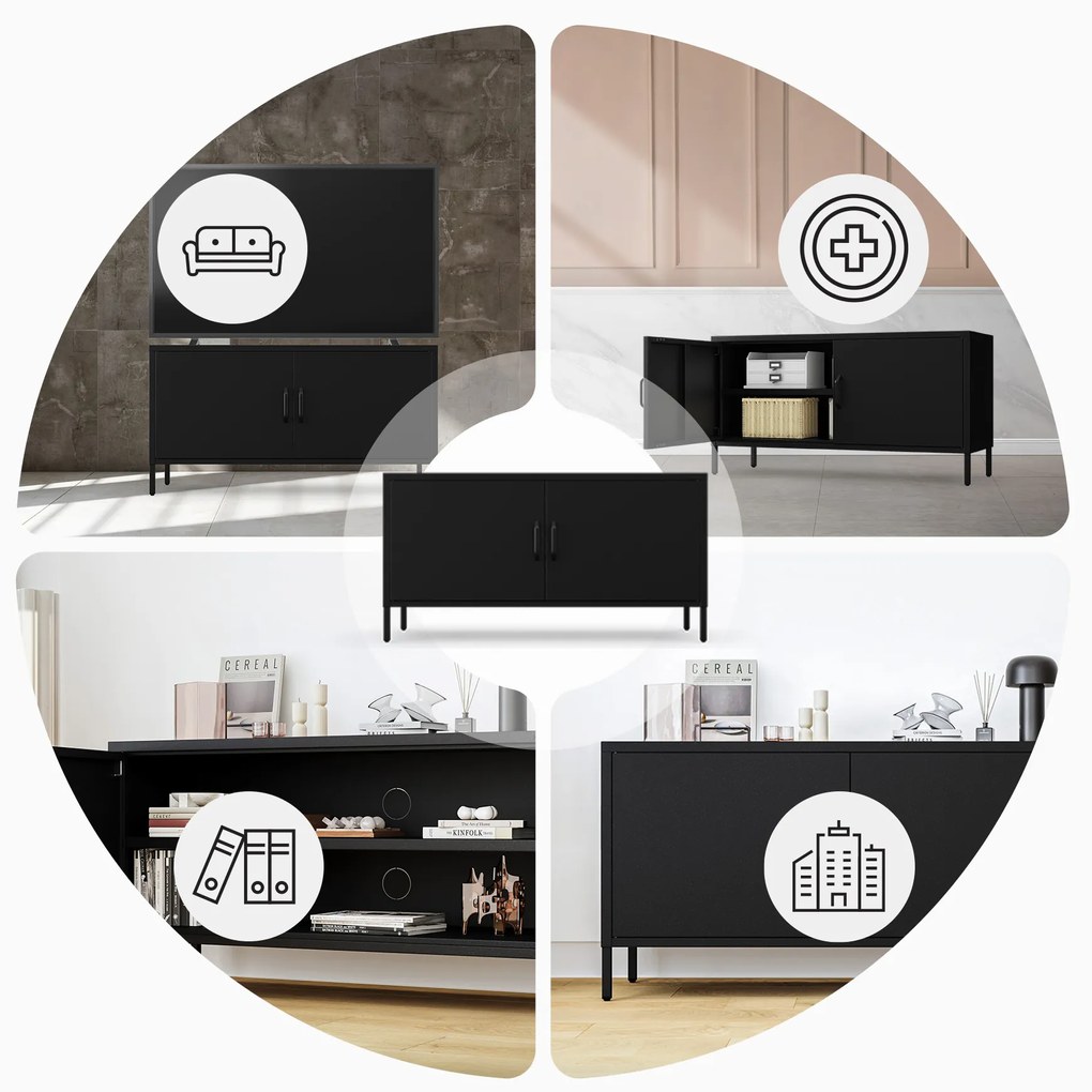 ROSA Moderná čierna kovová TV skrinka