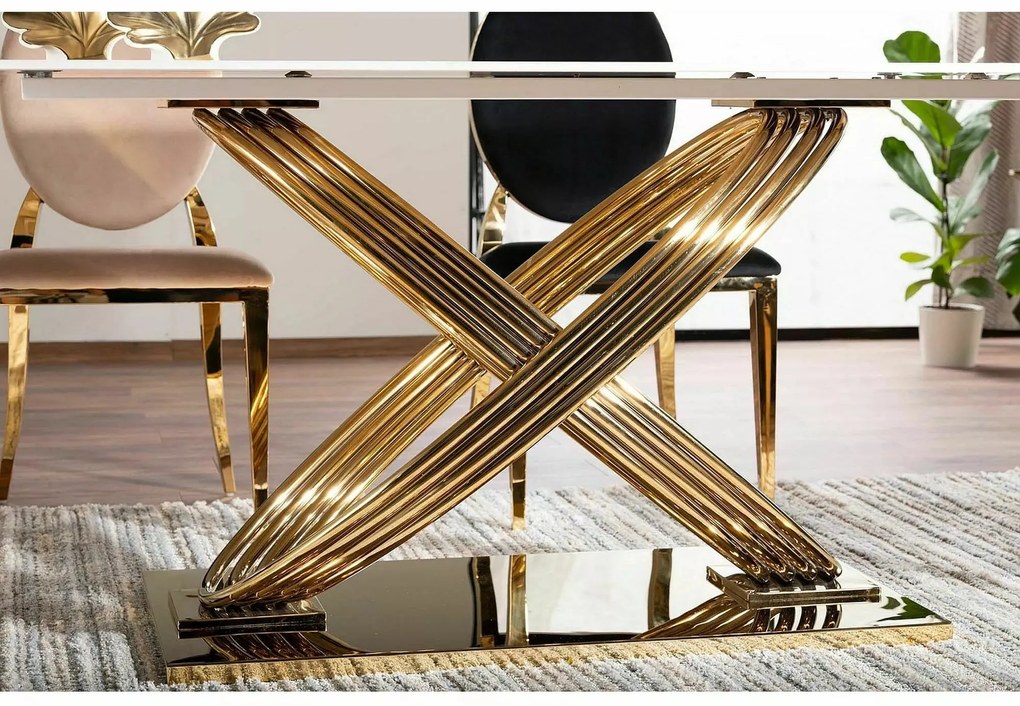 Jedálenský stôl Hermes 160 cm biely mramor/zlatý