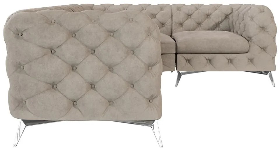 Sivobéžová zamatová rohová pohovka (pravý roh/do L) Chelsea – Ropez